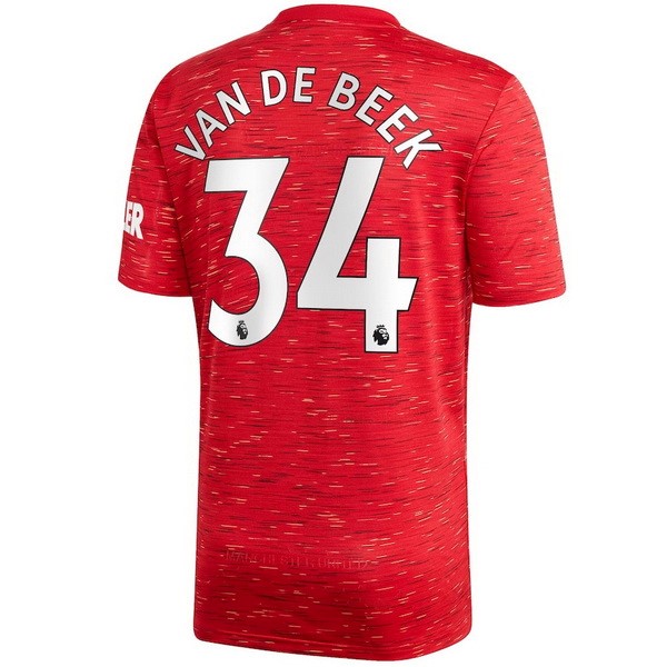 Camiseta Manchester United NO.34 Van De Beek Replica Primera Ropa 2020/21 Rojo